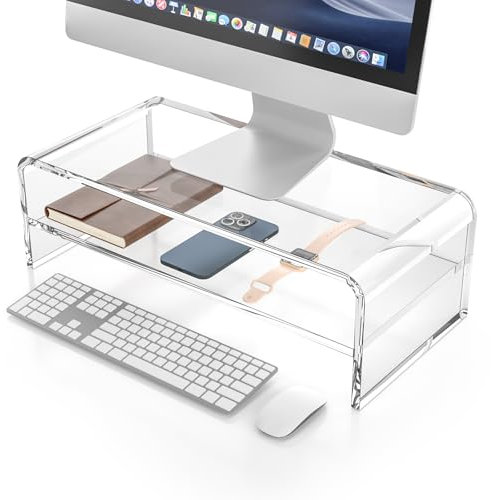 Support de moniteur en acrylique Wearson – Élévateur d'écran à double couche pour ordinateur portable, PC, TV, bureau, support en acrylique transparent avec design ergonomique