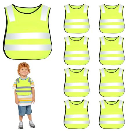 BORDEAG 8 Piezas Chaleco Reflectante Niño, Chalecos Reflectantes Seguridad para Niños, Chaleco Amarillo Reflectante para Senderismo Carrera Ciclismo Viajes Escolares Niñas Niños 3-12 Años