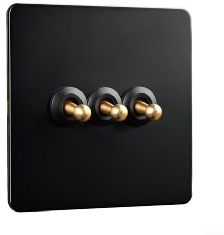 Toggle Light Switch, Fireproof 1-4 Gang for STAINLESS Steel Panel Toggle Switch With Brass Lever, Suitable For Homes, Offices, Hotels, Factories, 86X86mm(3 Gang)