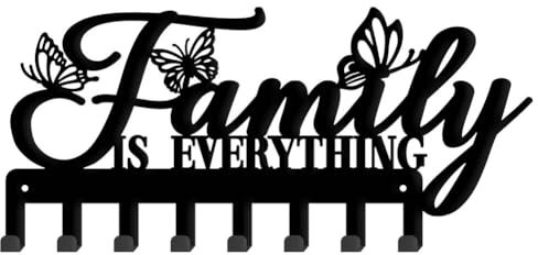 SUPERDANT Porte Clef Mural de Papillon avec Découpe et Inscription « Family Is Everything » Fixation Murale Porte Clé Mural pour Laisse de Chien Thème Texte Support Clef Mural Accroche Clef Mural