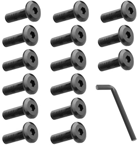 HOTUT Vite a Testa Svasata M8 x 25 mm, 15 Pezzi Viti a Testa Piatta con Esagono Incassato in Acciaio Inox V2A A2 Ossido Nero, Viti a Piatta Macchina Completa Filettatura con Chiave a Brugola