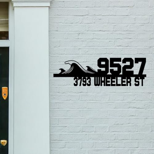 Plaque en métal personnalisée avec numéro de maison en forme de vague océan, numéro d'adresse, décoration extérieure