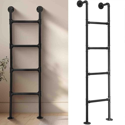 NIKSHI Black Wrought Iron Loft Ladder, Heavy Duty Fire Escape Ladder 100cm-300cm Basement Egress Window Ladder Wall Mounted Straight Ladder,Black-230cm