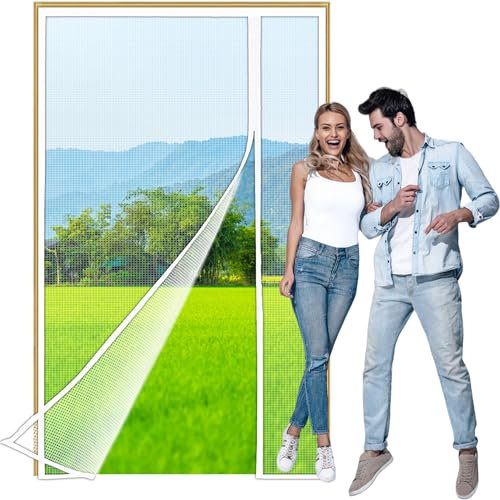 Zlhloj Apertura Lateral Cortina Magnética Puerta, 80x200 cm Corredera para Puerta Balcon, junta magnética de arriba a abajo con cierre automático, mantiene el aire fresco en el interior Blanco