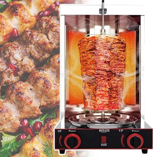 vnmudzeo Propan-Tischgrill, 2 Brenner, DöNer-Kebab-Maschine, 360°-Drehgrill,Silver