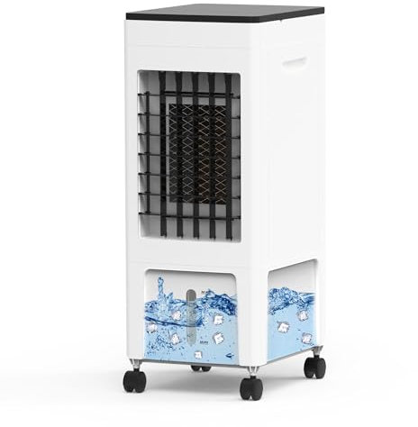 3-in-1 Air Cooler for Home, Portable Air Conditioner with Remote Control and LED Display, 3 Speeds, 8L Tank, Tower Fan, 8H Timer, 70° Oscillation, Evaporative Cooler with 4 Ice Boxes, Fan for Bedroom