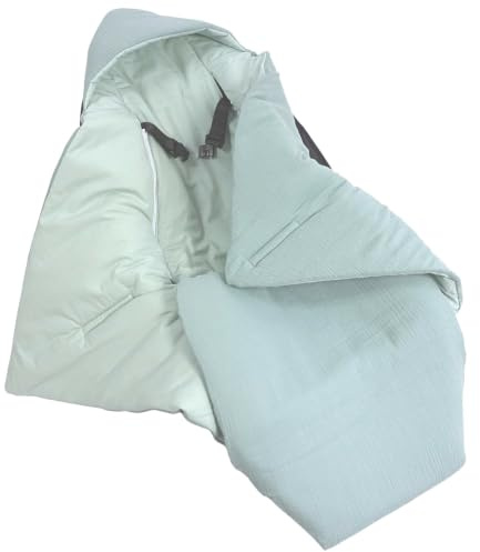 HOBEA-Germany Baby Einschlagdecke aus Bio-Baumwolle – Decke für Babys, Passend für 3- und 5-Punkt-Gurt, Verschiedene Designs (Musselin graublau/pastellgrün)