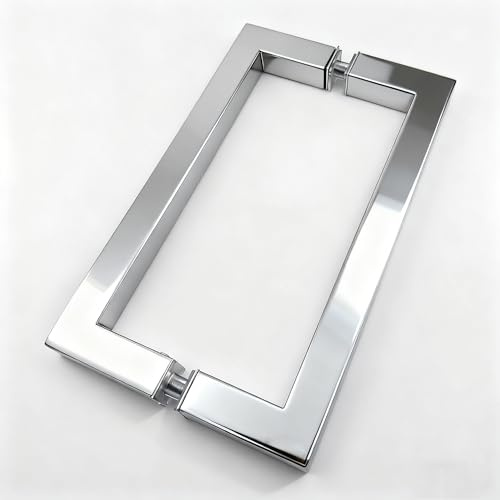 NovaNectar 8 Inch Square Shower Door Handle Bathroom Replacement Handles 304 Stainless Steel Pull Fittings for Sliding Door Frameless Glass Shower Door 8 Inch Chrome