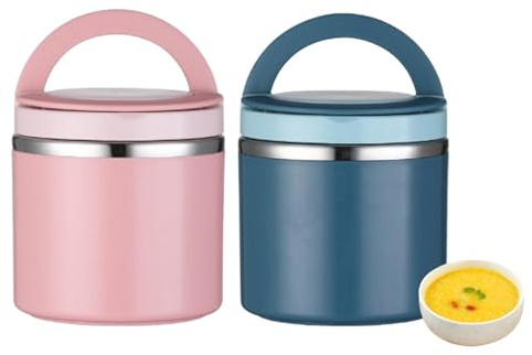 2Pcs Insulated Jar For Hot Food, 630ml Hot Food Containers Lunch Box, Foods Flask With Handle, Portable Stainless Steel Vacuum Thermal Foods Jar For School Work Travel Camping, Leak & Spill Proof