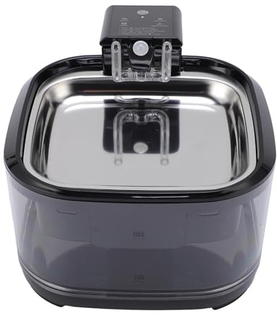 Fabater 4,5 L Haustierbrunnen, Automatischer Edelstahlnapf, Leiser Zirkulationsfiltrationswasserspender für Katzen und Hunde, Attraktiver Wasserhahn (Black)
