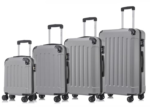 YONSLY Premium Reisekoffer, TSA-Schloss YKK-Reißverschluss Hartschalen-Koffer Trolley Kabinenkoffer Rollkoffer Suitcase Handgepäck 4 Rollen (Hellgrau, S-M-L-XL-Set)