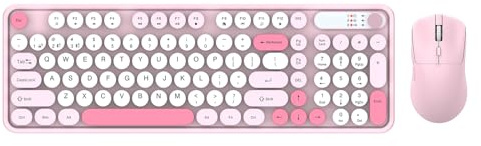 GOWENIC Kabelloses Tastatur-Maus-Set mit Dual-Modus, Komfortabel und mit 400-mAh- für die Tastatur und 300-mAh- für die Maus, für Computer und Laptop (PINK)