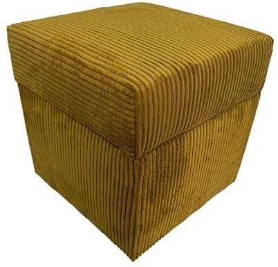 Max Mebels Cord-Hocker POSO 40x40 cm gepolstert quadratisch mit Stauraum – aufklappbarer Sitzhocker für Wohnzimmer – Senfgelb
