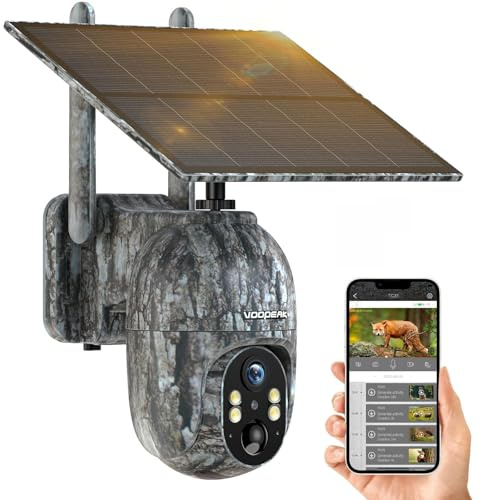 VOOPEAK 4G LTE Wildkamera Solar, HD Live Übertragung Wildkamera mit Handyübertragung App, 355° Schwenk 90° Neigung, Wildtierkamera mit Nachtsicht Bewegungsmelder IP66 Wasserdicht