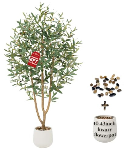 Keeplush olivenbaum künstlich 180cm,kunstpflanzen groß mit Weiß Topf-861 realistischen Blättern und 41 lebensechten Oliven,künstliche Pflanzen Dekoration ideal für Büros, Wohn und Schlafzimmer.