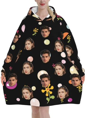 RoPox Personalisierter Hoodie Decke mit Ärmeln,Personalisierbare Fotos/Texte/Namen/Logos, Für Kinder und Erwachsene, Flanell, Einheitsgröße, Damen Herren Geschenkidee