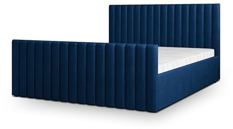 Masseno Polsterbett CANOVA K 200x200 cm, Doppelbett, Bettkasten, Stauraum, Lattenrost Und Kopfteil - Blau, Kronos 09