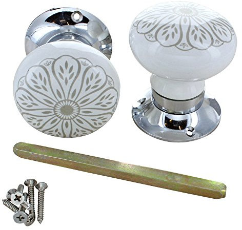 G Decor Set of Success Handcrafted Ceramic Mortice Door Handles Internal Turning Knobs for Bedroom, Entry & Interior Room Doors with Chrome Base