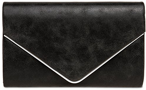 Caspar TA349 Damen elegante Clutch Tasche Abendtasche mit langer Kette, Farbe:schwarz, Größe:One Size