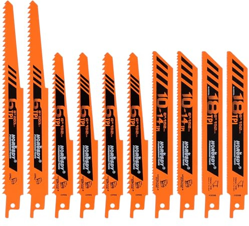 HORUSDY 10-Piece Reciprocating Saw Blades Set - Professional Sawzall Blades for Wood, Metal, Drywall & Plastic - High Carbon Steel Pruning Saw Blades - Compatible with DeWalt, Milwaukee & More