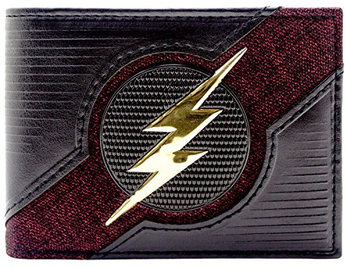 DC Flash Goldener Blitz Emblem Outfit Texturierte Geldbörse/Geldbeutel Bi-Fold ID & Kartenhalter, Schwarz