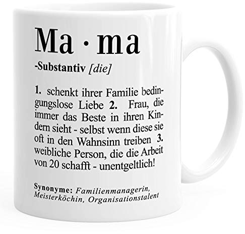 Kaffee-Tasse Mama Definition Dictionary Wörterbuch Duden Geschenk für Mama Mutter MoonWorks® Mama weiß unisize
