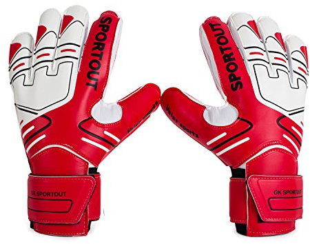 Sportout Torwarthandschuhe, Fußballhandschuhe mit Fingersave, Torwarthandschuhe Kinder,Herren mit rutschfeste 4mm Latex, Torwart Handschuhe für Kinder, Erwachsene und Jugendliche (Red, 6)