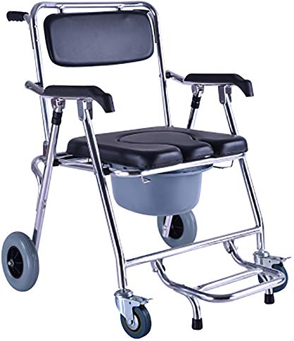 ZYFA Fahrbarer Toilettenstuhl Nachtstuhl, Klappbarer Toilettenrollstuhl, Medical Toilettenhilfen