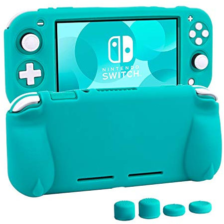 Silicone Protective Case for Nintendo Switch Lite, Soft Grip Case Cover with Comfort Ergonomic Handles for Nintendo Switch Lite 2019 [Self Stand][4 Thumb Stick Caps] (Turquoise)