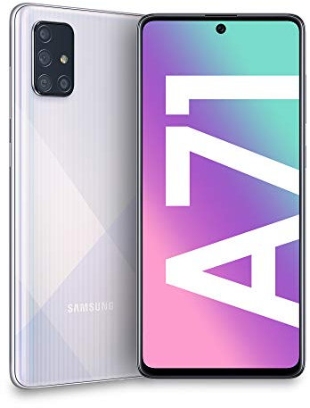 Samsung Galaxy A71 Smartphone, Display 6.7 Super AMOLED, 4 Fotocamere Posteriori, 128 GB Espandibili, RAM 6 GB, Batteria 4500 mAh, 4G, Dual Sim, Android 10, Prism Crush Silver (Ricondizionato)