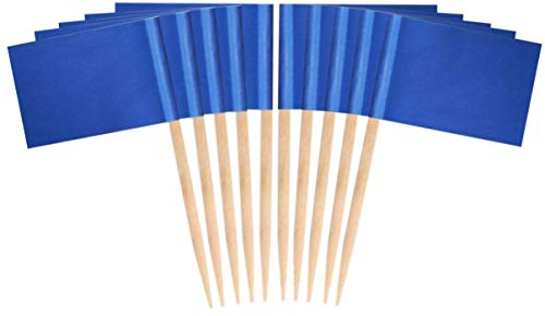 JAVD CYPS 100 Stück farbige Zahnstocher-Flagge (blau) blaue Zahnstocher-Flagge, leere Zahnstocher-Flagge, Obstkäse-Marker, kleine Mini-Stick-Cupcake-Topper, leere blaue Zahnstocher-Flaggen