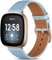 CeMiKa Leder Armband Kompatibel mit Fitbit Sense/Versa 3, Original Lederband Ersatzband mit Edelstahl-Verschluss, Himmelblau/Roségold