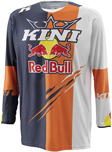 Kini Red Bull Competition Jersey V2.1 – Herren Motorcross Langarm-Shirt, Atmungsaktiv, Mesh, Mikrofaser - Orange/White/Anthrazite - S