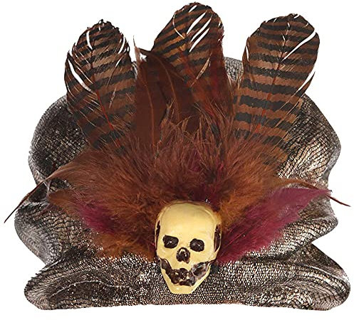 Yummy Bee - Hexendoktor Hut - Voodoo-Kopfschmuck - Uni Tag der Toten Hut mit Totenkopf und Federn - Hexendoktor Zubehör