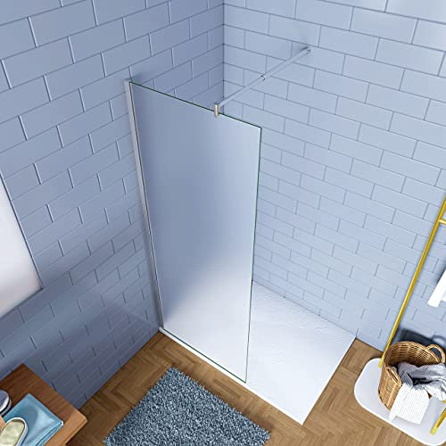 WALK IN Parete Fissa Doccia 75x195 cm in Vetro 6 mm Temperato Anticalcare Satinato Opaco Telaio Cromato Lucido Barra Stabilizzatrice 70-120 cm Regolabile