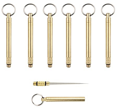 6 palillos de dientes portátiles de titanio integrados con llavero, palillo telescópico de metal, tenedor de frutas, palillo de dientes, resistente al agua, para acampar al aire libre, dorado