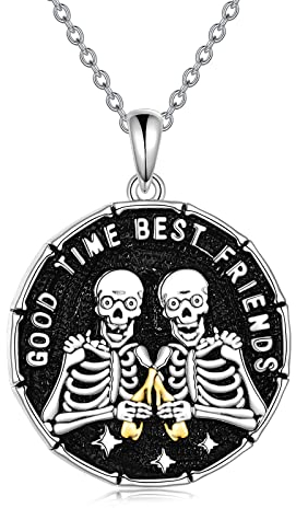 YFN Schädel Freund Halskette Sterling Silber Freundschaft Totenkopf Anhänger Gothic Kette Schmuck Geschenke für Damen Herren
