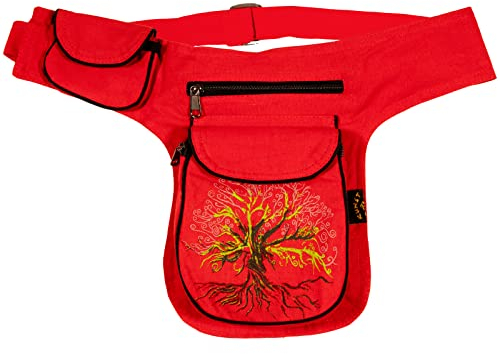 KUNST UND MAGIE Bauchtasche Lebensbaum Gürteltasche Festivaltasche Sidebag Hüfttasche, Farbe:Rot