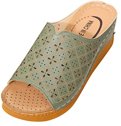 DGHM beach sandals for women heels for women chunky heel Women's Sandals Flat Open-Toe Mid Pump Heel Sandals sandals(jia63081Z-01 Green,Size 5.5)