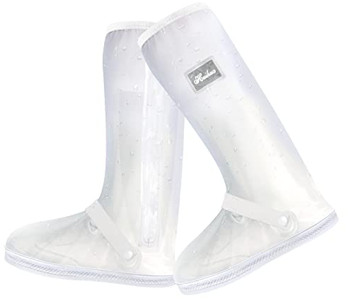 Wasserdicht Überschuhe, Schuhüberzieher Wiederverwendbare, für Regen Schnee Outdoor Rutschfester, Wasserdichter Schutz von den Zehen bis zur Wade, für Männer Frauen (L, Transparent)