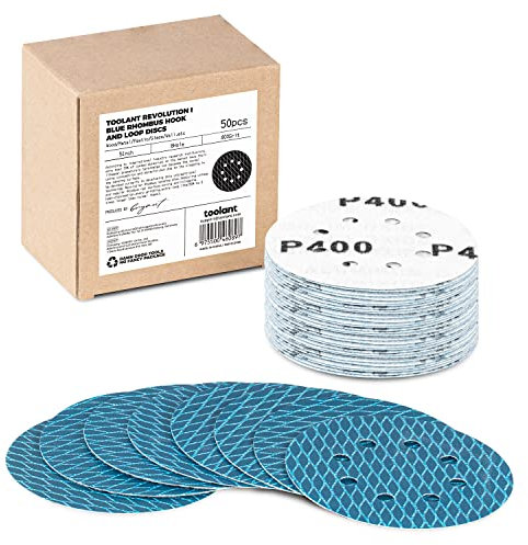 Diamond Shape 5 Inch 400 Grit Sanding Disc, Revolutional Patent 8 Hole Hook and Loop Sanding Discs for Random Disc Sanders & Orbital Sanders - 50 Pack