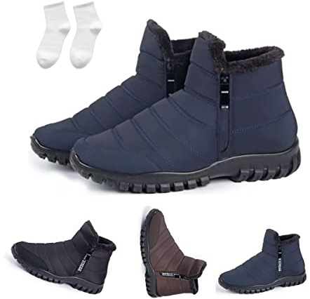 Stivaletti da neve impermeabili in cotone caldo da uomo con cerniera, stivali da neve caldi invernali con stivaletti in peluche spessi (43EU, Blu)