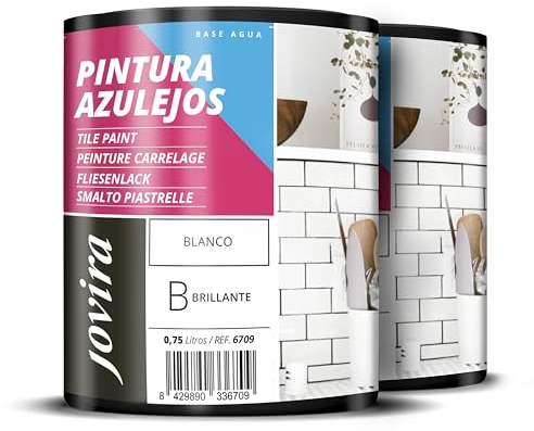 JOVIRA PINTURAS Pintura para Azulejos al Agua. Da una imagen nueva a tu cocina y baño. (2x750 Mililitros, Blanco Brillante)