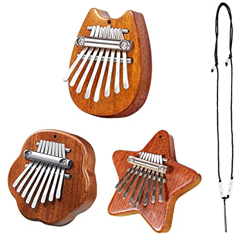 Mini Daumen Musikinstrument 8 Keys 3 Pack Mini Daumenklavier Portable Solid Wood Holz Daumenklavier Kalimba Instrument für Anfänger Kids and Adults mit Chain