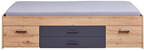 Inter Link - Funktionsbett - Stauraumbett - Bett mit Schubladen und Nachttisch - Farbe Eiche Artisan - Grau - Für Erwachsene, Kinder, Jugendliche - Einzelbett- Liora Bett 90 x 200 cm