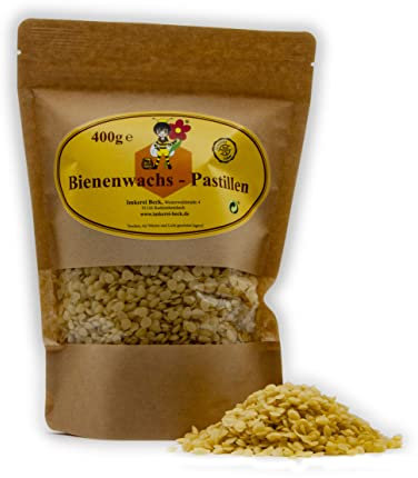 Imkerei Beck® - Bienenwachs Pastillen vom Imker / 400 g ideal für Kosmetik Kerzen Cremes Salben Seifen Wachstücher im praktischen Wieder verschließbarem Zip -Beutel