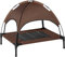 PawHut 76cm Elevated Dog Bed Cooling Raised Pet Cot UV Protection Canopy Coffee
