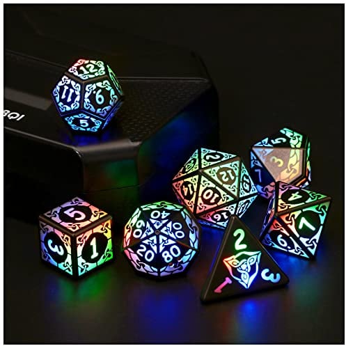 DND Würfel Wiederaufladbar mit Ladebox, 7 PCS LED Dice, Dungeons and Dragons Polyedrische Würfelset für Tabletop Spiele ZHOORQI D&D Würfel (Colored Light up Dice)