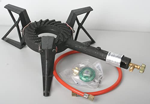 Gazcamp Hockerkocher 7,5 kW Gaskocher Campingkocher bis 100 kg belastbar 50 mBar Schlauch Regler 5 kg 11 kg Gasflasche Wok (+Schlauch (150cm) und Regler (50mBar))