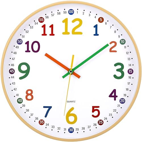 VINILITE Kinder Wanduhr ohne Tickgeräusche 30cm Bunt Zahlen Modern Quartz Lautlos Wanduhr Batteriebetrieben für Kinderzimmer, Küche, Wohnzimmer, Schlafzimmer, Büro